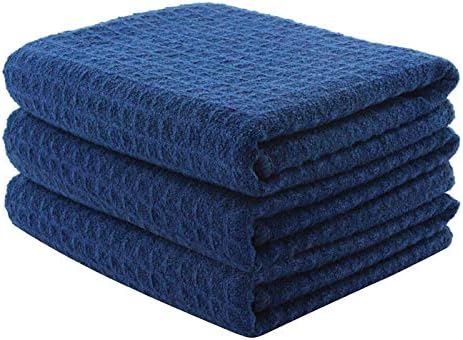Aniease Dish Drying Towels, Microfiber Kitchen Towel Super Absorbent Fast Drying Waffle Weave Dishcloths, Set of 3 Cleaning Cloths Bar Towel (Navy Blue, 40CMx60CM)