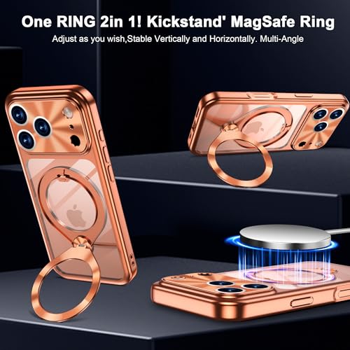 Coque iPhone 17 Pro Max MagSafe orange avec béquille rotative 360°