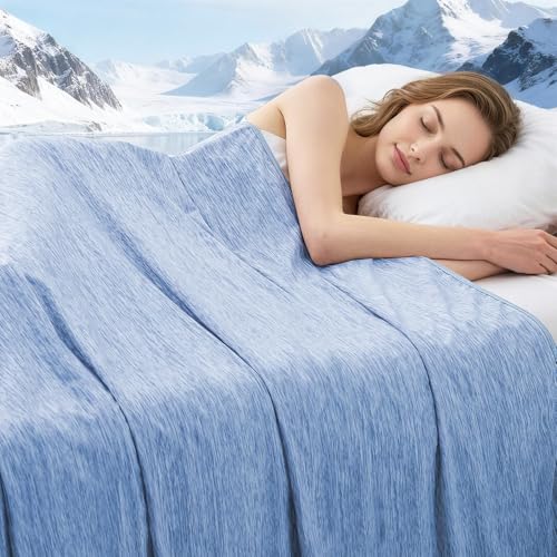 Image of Cooling Blanket Throw Size, Cooling Blankets for Hot Sleepers, Absorbs Heat to Keep Body Cool for Summer Nights Sweats, Cold Blanket for Bed Couch Sofa, Ice Blanket 50x70 Inches, Blue