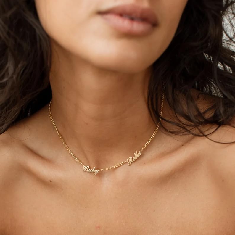 18K Gold Plated Name Necklace Personalized,Multiple Custom Name Necklace Family Necklace with Names Customized Choker Necklace for Women - Image 2