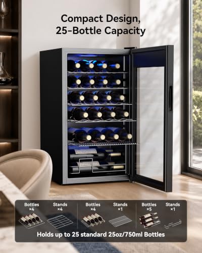 Image of Feelfunn 25 bottle Wine Cooler Refrigerator,Freestanding Wine Fridge,Black