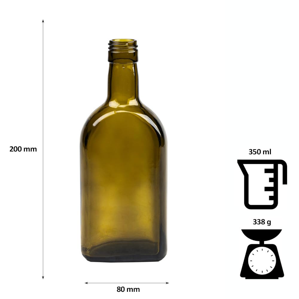 50 sztuk szklanych butelek 350 ml, oliwkowa zieleń – butelki na alkohole, likiery i olej, szklana butelka z nakrętką 28/18 mm