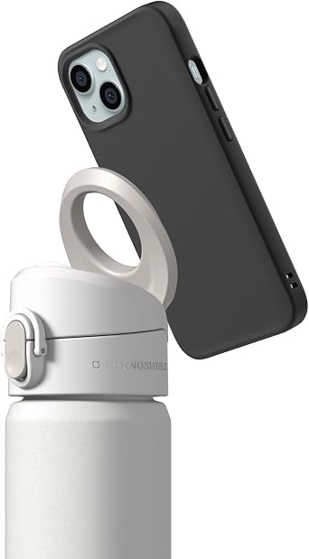 RhinoShield White AquaStand Magnetic Bottle 23oz with Classic Black iPhone 15 Plus SolidX Protective Case | Stainless Steel Insulated Water Bottle Lid and MagSafe Compatible Handle