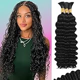 Human Braiding Hair for Boho Braids 110g 14 Inch Deep Water Wave Curly Bulk 100% Human Hair Curly Deep Wave Bundles for Braiding Knotless, Wet and Wavy Crochet Hair Extensions Bohemian Micro Braiding