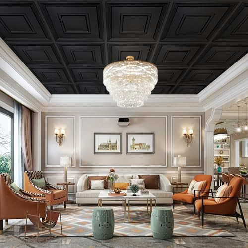 image for STICKGOO Black Drop Ceiling Tile 2ft x 2ft, Ceiling Panel High-Grade P