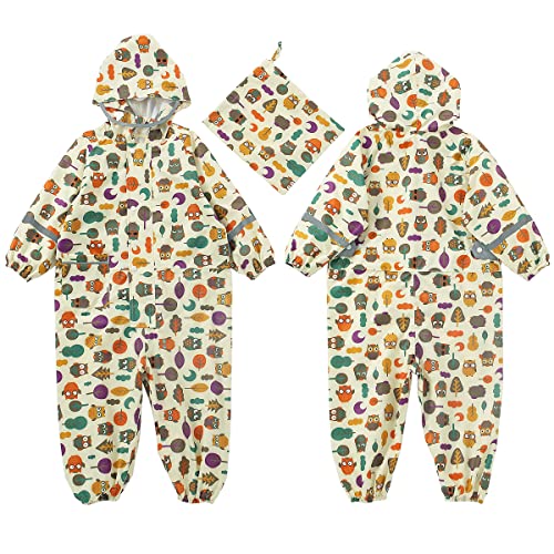 Kids Toddler Rain Suit For Boys Girls One Piece Hoodie Zipper Cartoon Waterproof Coverall Rain Jacket 1-10 Years L Size #TOP5