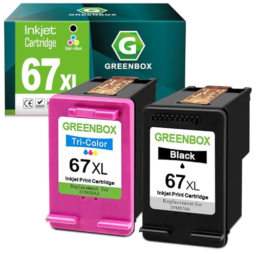 GREENBOX Remanufactured Ink Cartridge Replacement for HP 67 67XL for DeskJet 2732 2755 Envy 6052 6058 6075 DeskJet Plus 4152 4155 4158 (1 Black 1 Tri-Color)
