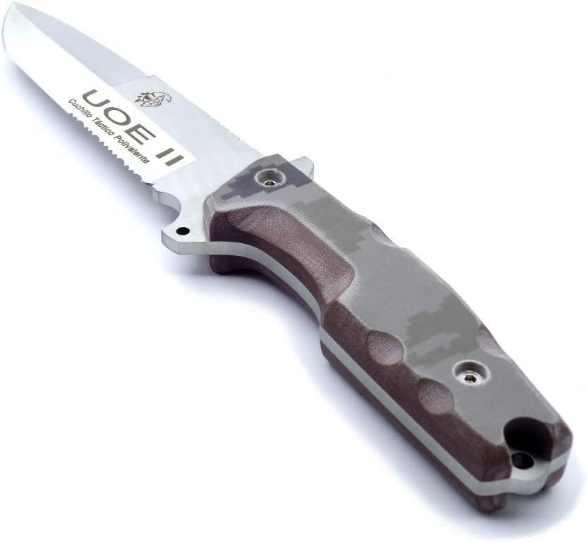 Forester UOE Tactical Knife - 5-3/4" Blade - Green-Beige Micarta Handle - Day Forest Camo