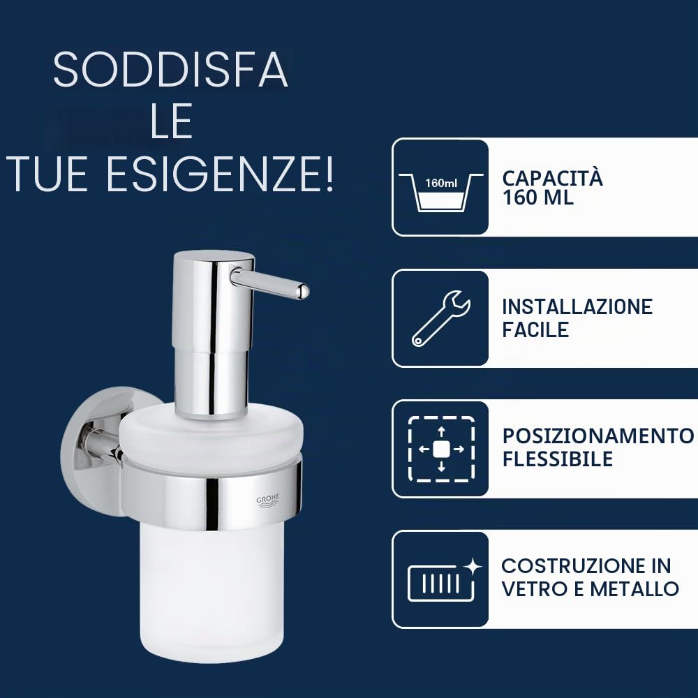Grohe Dispenser Sapone con Supporto Essentials Cromo 40448001