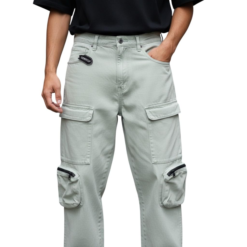 Men's Cargo Jeans Pant, Baggy Fit II Casual Stylish Utility Trousers with Multiple Zipper Pockets II Stretchable Fabric II Mid Rise II Urban & Street Wear-image-38