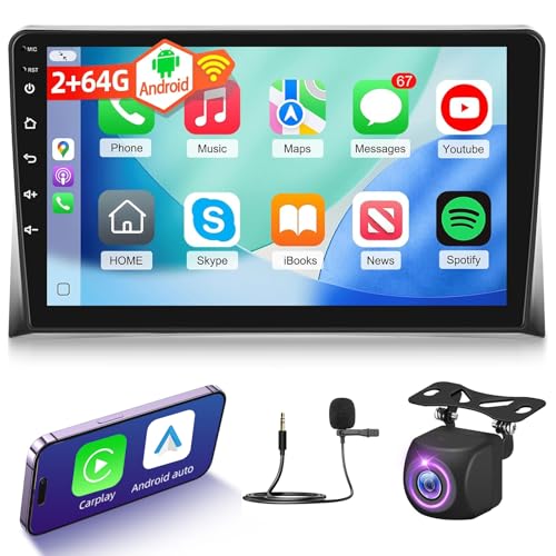NHOPEEW Autoradio Android 2G+64G pour VW T5 Transporter Multivan Califonia Caravelle 2008-2015 - Sans fil Carplay & Android Auto - Stéréo Android 9 pouces avec WiFi EQ GPS FM RDS + AHD Caméra de recul