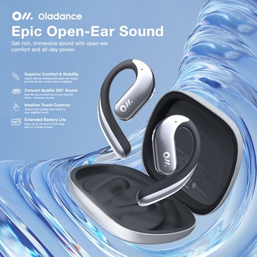 Image of Oladance OWS Pro Open-Ear True Wireless Headphones, Noise Cancellation, Stable Bluetooth 5.3 Connection, Amplifier Chip, Virtual Bass, 360 Superior Sound, 16H Playtime, Comfortable Fit (Silver)