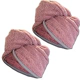 HOMELEVEL 2x Frottee Haarturban mit Knopf - Kopf Handtuch Haartuch Turban - 100% Baumwolle schnelltrocknend - 2 Stück - Haarhandtuch in Altrosa