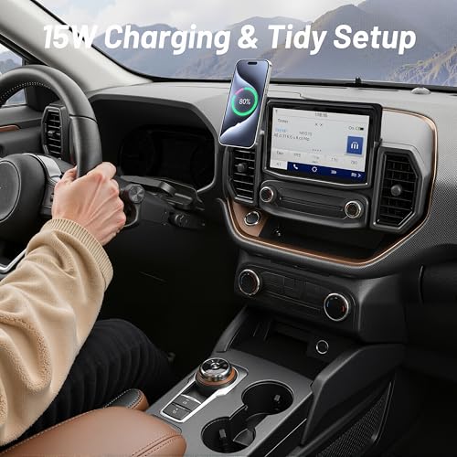Image of Car Phone Mount for Ford Bronco Sport (2021-2024, 8 inch Screen ONLY), MagSafe Car Mount, 15W Wireless Charger, iPhone Magnetic Mount for Samsung & Android, 360 & Hands Free, Car Interior Accessories