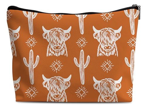 Image of Cow Makeup Bag - Leather Cowgirl Gifts for Women, Cowgirl Stuff, Western Gifts