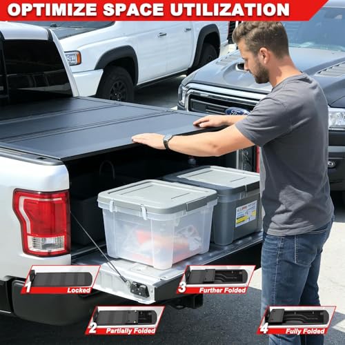 Image of 6ft Low-Profile Truck Bed tonneau Cover fits 2019-2023 Ford Ranger 6ft Bed, Heavy-Duty Lock Cover w /Waterproof Fiberglass Design | No-Drill Installation & Anti-Theft Security