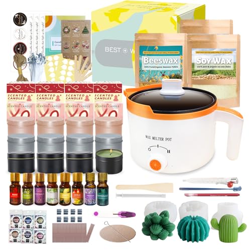 Ksedcon Kit Completo per la Creazione di Candele Profumate per Adulti – Include 900g di Cera di Soia, 454g di Cera d'Api, Set per Candele fai da te con Stampi – Il Regalo Fai-da-te Perfetto