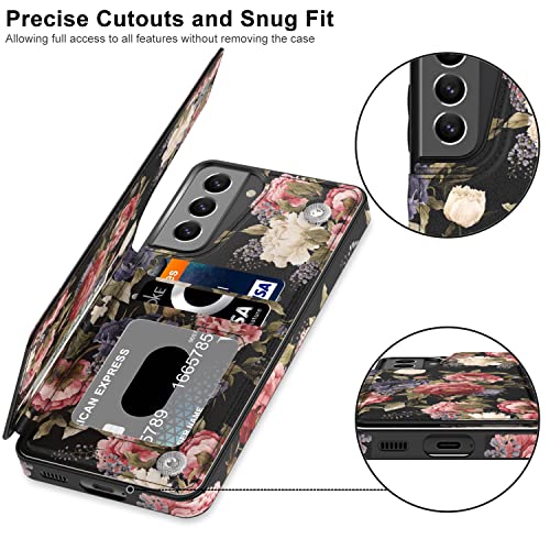 Leto Galaxy S21 Plus Case,Luxury Flip Folio Leather Wallet Case Cover With Fashion Designs For Girls Women,Protective Phone Case For Samsung Galaxy S21+ Plus 6.6" White Pink Flowers #TOP2