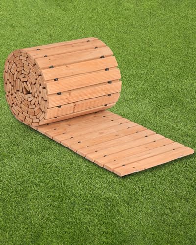 VEVOR Sentiero da Giardino in Legno 7,31 m x 43,2 cm Sentiero da Giardino Dritto Antiscivolo, Passerella Arrotolabile di Cedro con Collegamento in Fune Metallica Pietre per Pavimentazioni da Giardino