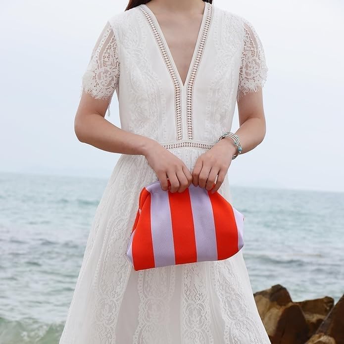 Summer Beach Clutch Purses for Women Woven Crochet Handbags Dumpling Clutch Ruched Cloud Purse Casual Colorblock Bag