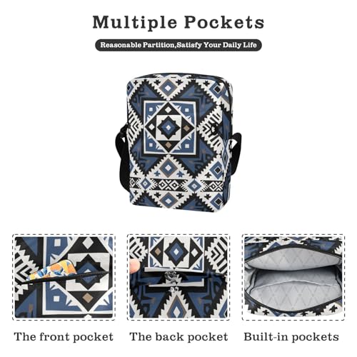 KLL Ethnic Style Geometric Pattern Navy Blue messenger bag cute Vegan Leather crossbody bag men Travel Shoulder Hand Bags2