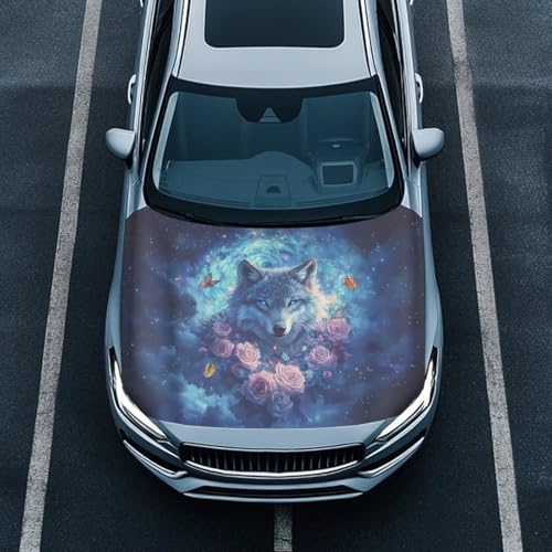 Image of Car Hood Cover,Breathable Soft Car Hood Cover Protector Suitable Most Automotive Sedans Trucks Pickup Sports Cars Accessories Wolf Pink Rose
