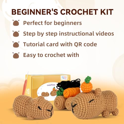 Image of MOREJMTT Crochet kit for Beginners,Knitting kit,Equipped with Step-by-Step Video tutorials, Adult Junior Crochet kit,Crochet Animals kit(2pack Capybara)