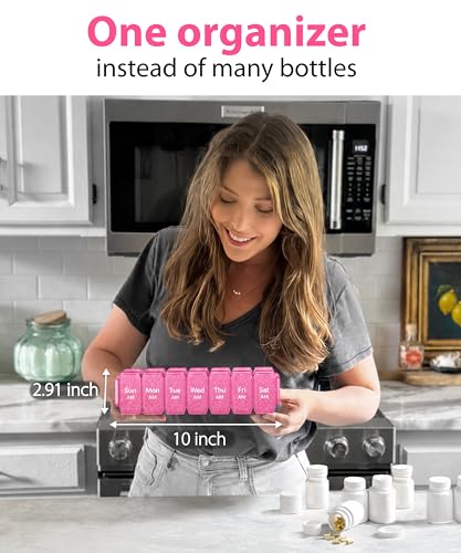 Image of Extra Large Pill Organizer 2 Times a Day - XL Pill Box 7 Day with Big AM /PM Compartments - Fits Large Vitamins, Supplements & Gummies, for 7 or 14-Day Use, Color-Coded, Senior-Friendly, No Spills