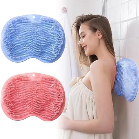VOPHIA 2 Pack Shower Back & Foot Scrubber,Wall Mounted Back Scrubber Silicone Bath Massage Cushion Brush with Suction Cups,Bathroom Wash Foot Mat Exfoliating Dead Skin Foot Brush (L-Pink Blue) Cover