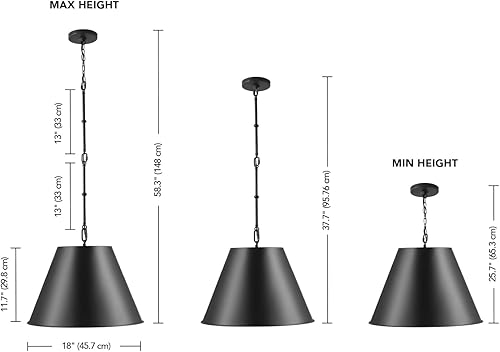 Miniatura 4 de GLOBE Lámpara colgante eléctrica de 1 luz, acabado negro mate, varillas colgantes ajustables, regulable, base E26, iluminación de techo moderna Dark