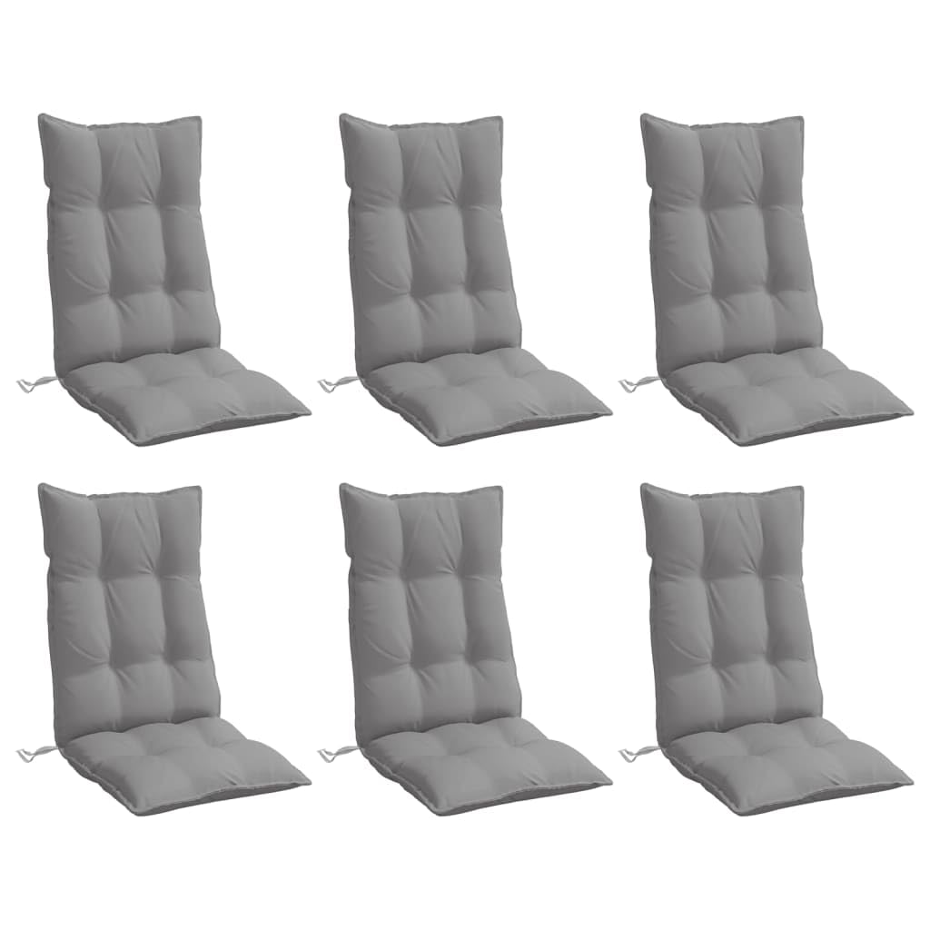 vidaXL Lot de 6 Coussins de Chaise à Dossier Haut, Galette de Siège Imperméable, Coussin d'Extérieur Anti-Glissement Jardin Terrasse, Gris Tissu Oxford