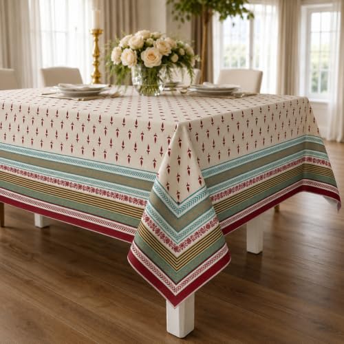 Image of STITCHNEST Cotton Slub Table Cover for 6 Seater Dining Table|54 x 78 Inches, Digitally Printed|Durable, Washable & Fade-Resistant Fabric