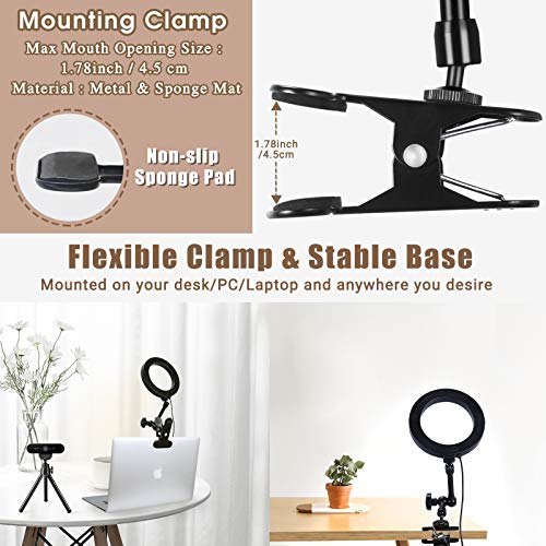 Lusweimi Ring Light for Laptop Computer Video Conferencing with Clip&Overhead Tripod, LED Selfie 6\" Webcam Light with Magic Arm&Phone Holder for iPhone/Zoom Meeting/Video Recording/YouTube/TIK Tok