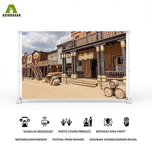 Aoihrraan 9x6ft Western Saloon Bar Backdrop Cowboy Old Wild West Wooden House Barrel Rustic Carriage Photography Background Wagon Party Decor Banner Girls Boys Adults Portrait Photo Studio Props - Image 2