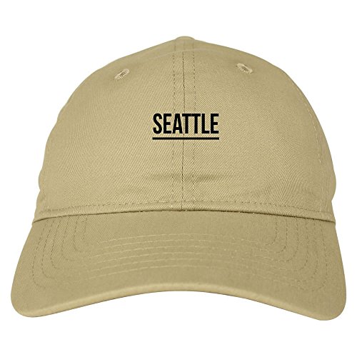 Kings Of NY City of Seattle Washington State Simple Underline 6 Panel Dad Hat Cap Beige