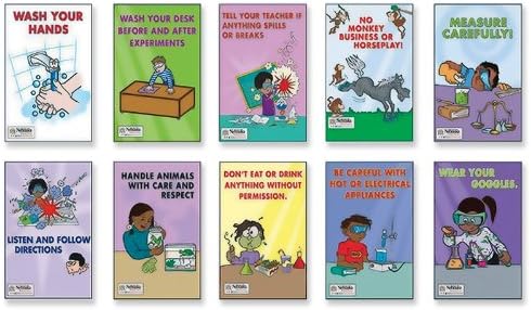 10 Piece Lab Safety Poster Set, 11" Width x 17" Height