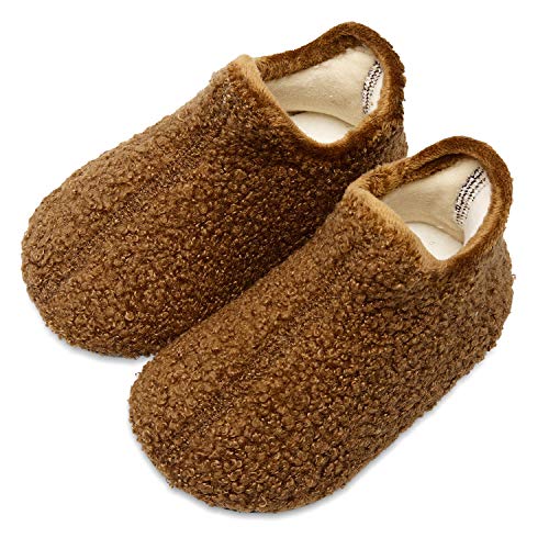 Scurtain Kids Toddler Slippers Socks Artificial Woolen Slippers for Boys Girls Baby with Non-Slip Rubber Sole 2026 Brown 3.5-4.5 Infant
