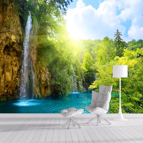 Carta da parati autoadesiva di dimensioni personalizzate, grande carta da parati con cascata 3D, paesaggi naturali per soggiorno e camera da letto