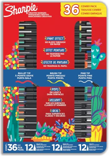 Image of Sharpie Creative Markers Variety Pack, Water-Based Acrylic Paint Markers, Assorted Tips and Colors, 36 Count - Works on Paper, Metal, Wood, Ceramic, Glass, Rock, Canvas (Pack of 6)