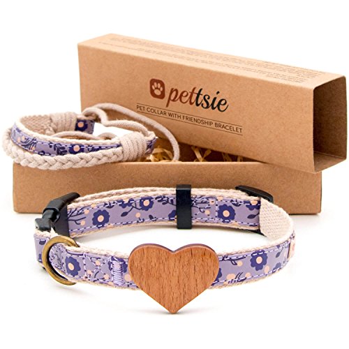 Pettsie Dog Heart Collar & Matching Friendship Bracelet – Adjustable, Durable Hemp, Soft & Comfortable, Small & Medium Sizes