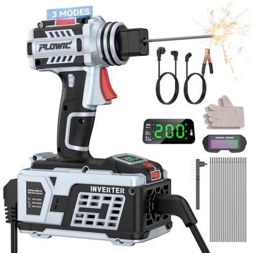 PLOWIC Portable Welding Machine:2026 Next-Gen110V Handheld Welder with Balanced Design LCD Display & 3 Modes (MMA/Hot Start/Arc Force) 200A IGBT Inverter ARC Welder Gun Fits 1/16-1/8 Rods Gray