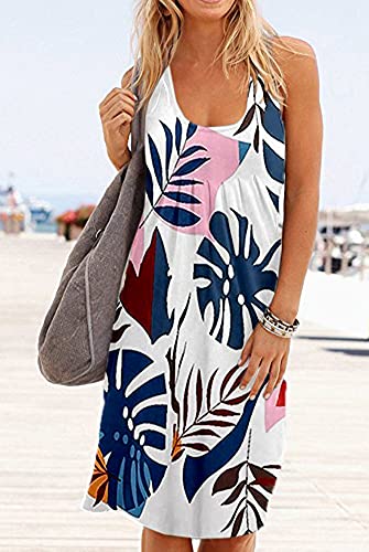 Image of Camisunny Women Casual Loose Tank Dresses Sleeveless Beach Vacation Dress Swing Pleated U Neck Fashion Soft
