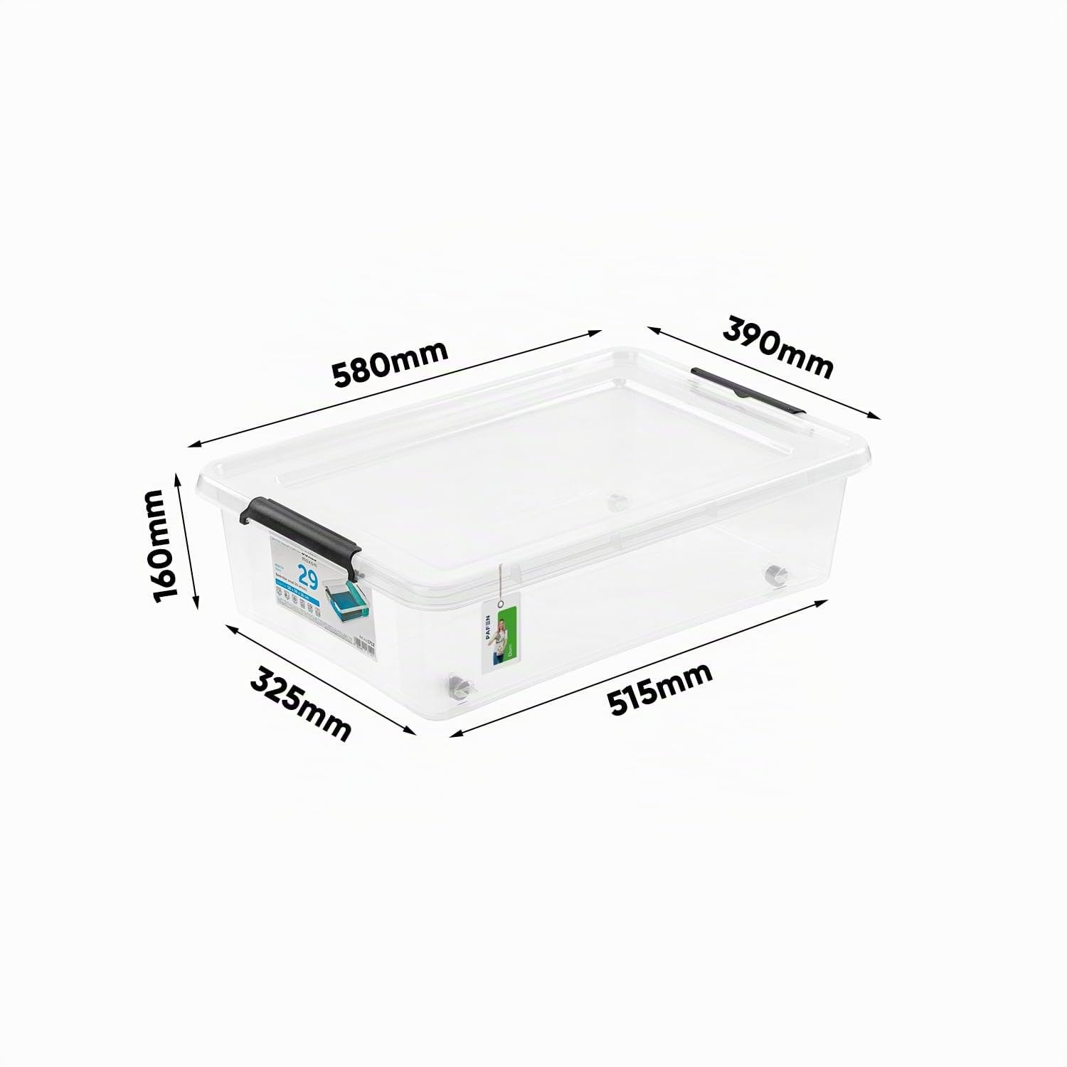 PAFEN 4x Aufbewahrungsbox auf Rollen 29,0L – 58 x 39 x 16 cm - SET Aufbewahrungsbehälter Transparent Boxen Aufbewahrung Stapelboxen mit Verschlussclips Kunststoffbehälter