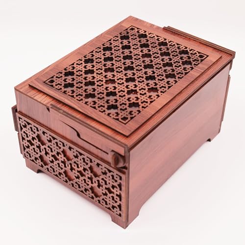 Image of Handmade Wooden Jewellery Organizer Storage Box | Wood Jewel Necklace Earrings Ring Multipurpose Organiser Box | Wedding Anniversary Pooja Gift (22x16x13 cm)