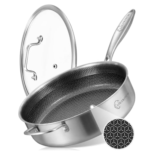 LOLYKITCH Tri-Ply Hybrid Stainless Steel 6 Quart Deep Saute Pan, Frying pan With Lid In Honeycomb Nonstick Coating,Jumbo Cooker,Everyday Pan Compatible with All Kinds Of Stoves