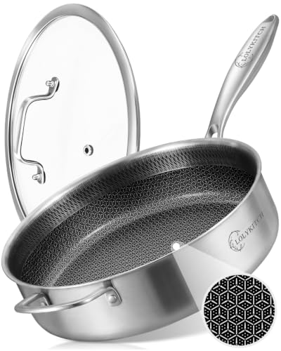 LOLYKITCH 6-Quart Large Frying Pan with Lid | 12 Inch | Detachable Handle