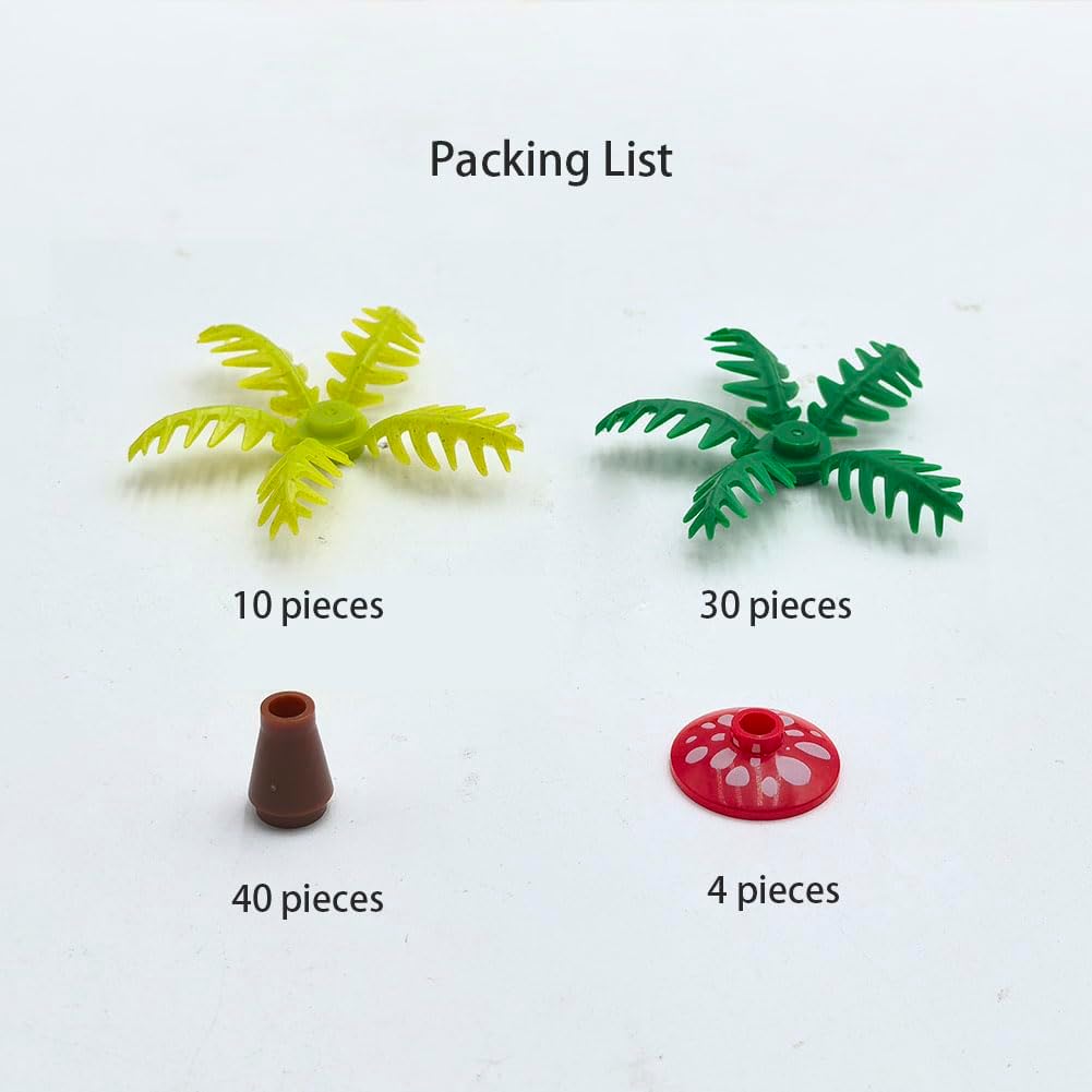 MOC Plants Accessories Building Bricks with Palm Trees, Mushroom Pieces for Beach House City Street Military Scene
