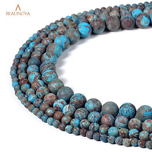 Image of BEADNOVA 8mm Crazy Matte Blue Lace Agate Gemstone Round Loose Beads for Jewelry Making (45-48pcs)