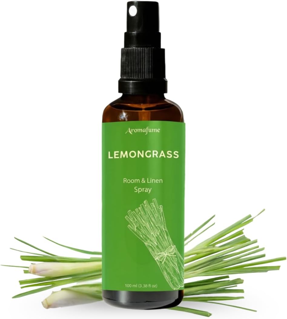 Aromafume Lemongrass Room Linen & Pillow Spray | 100Ml/3.38 Fl Oz | With Pure Lemongrass Essential Oil | Aromatherapy Spray For Relaxation, Sleep & Stress Relief | Mist For Bedding, Fabrics
