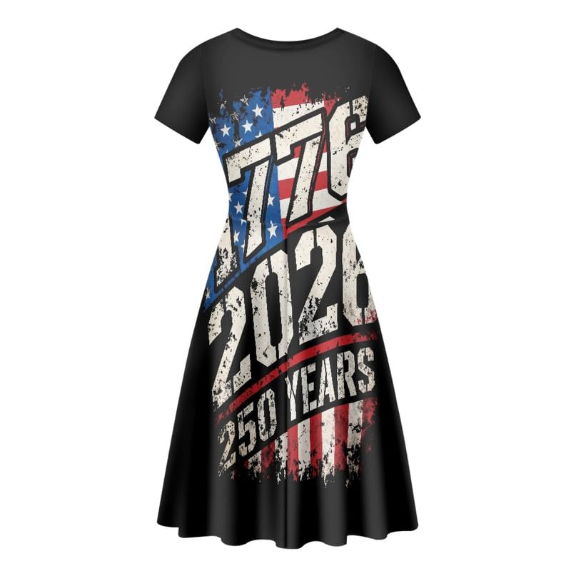 Image of Irisjudy T Shirt Dress for Women Short Sleeve Girls Short Sleeve Dress Plus Size, O Neck Knee Length Midi Dress for Ladies